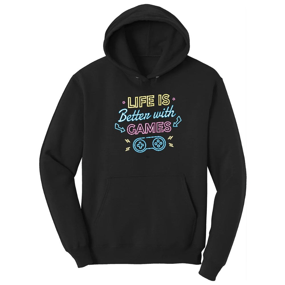 LIfe is Better with Games - Mens & Ladies T-Shirt Hoodie - Jet Black