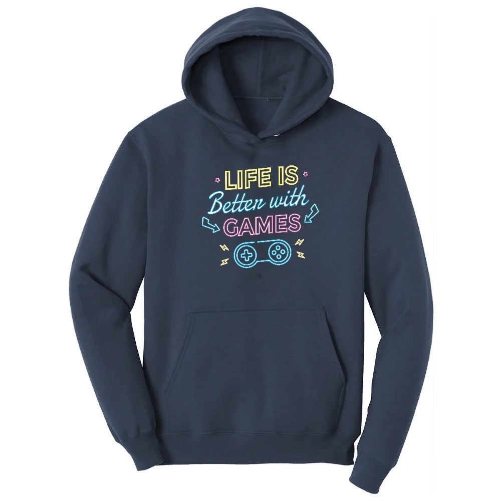 LIfe is Better with Games - Mens & Ladies T-Shirt Hoodie - Navy