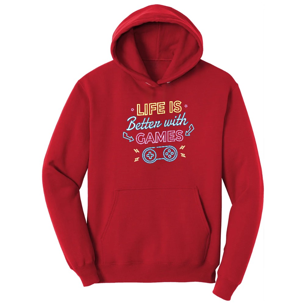 LIfe is Better with Games - Mens & Ladies T-Shirt Hoodie - Red