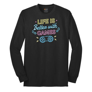 LIfe is Better with Games - Mens & Ladies T-Shirt Long Sleeve Tee - Jet Black