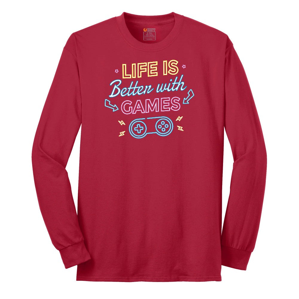 LIfe is Better with Games - Mens & Ladies T-Shirt Long Sleeve Tee - Red