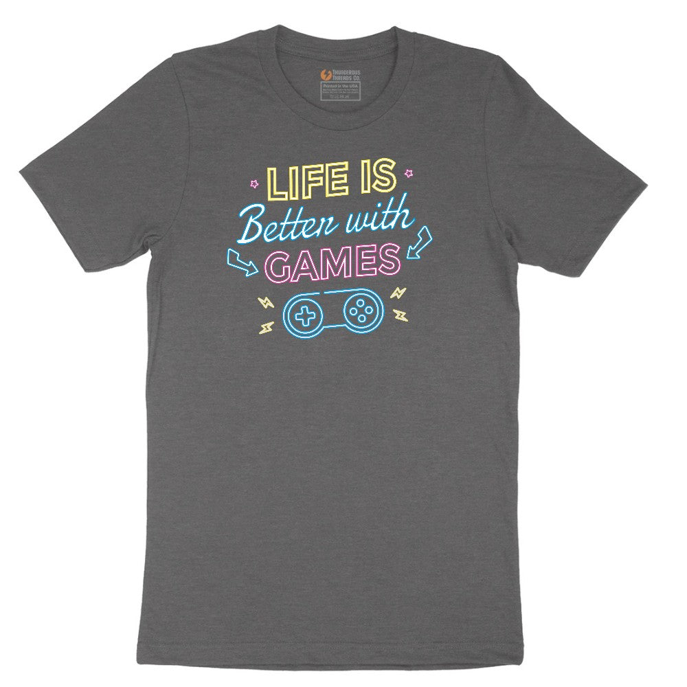 LIfe is Better with Games - Mens & Ladies T-Shirt Short Sleeve Tee - Dark Heather Grey