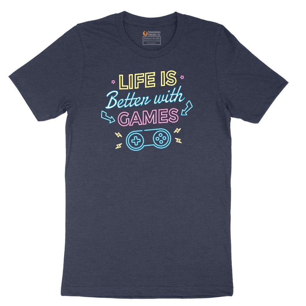LIfe is Better with Games - Mens & Ladies T-Shirt Short Sleeve Tee - Heather Navy