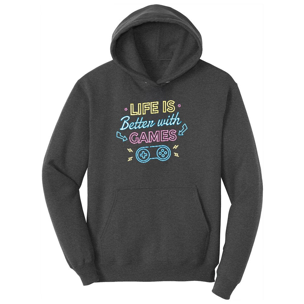 LIfe is Better with Games - Mens & Ladies T-Shirt Youth Hoodie - Dark Heather Grey