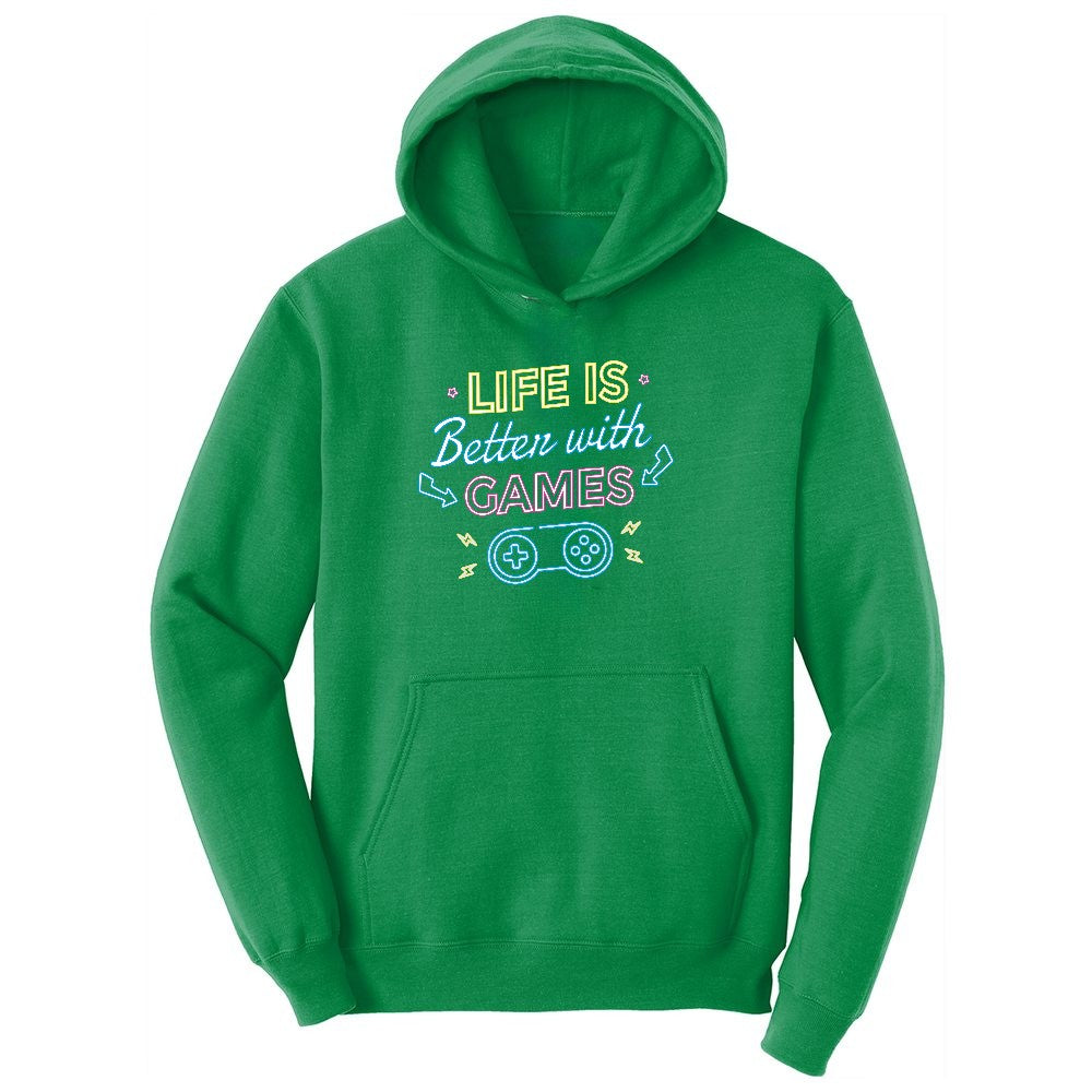 LIfe is Better with Games - Mens & Ladies T-Shirt Youth Hoodie - Kelly Green