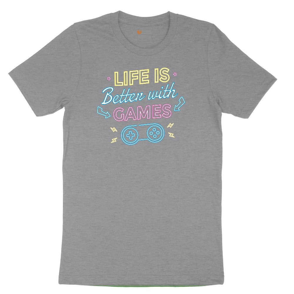 LIfe is Better with Games - Mens & Ladies T-Shirt Youth Short Sleeve Tee - Athletic Heather
