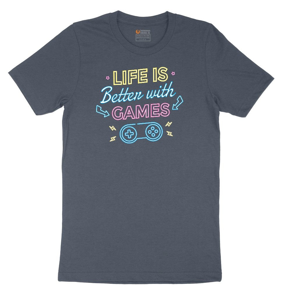 LIfe is Better with Games - Mens & Ladies T-Shirt Youth Short Sleeve Tee - Heather Navy
