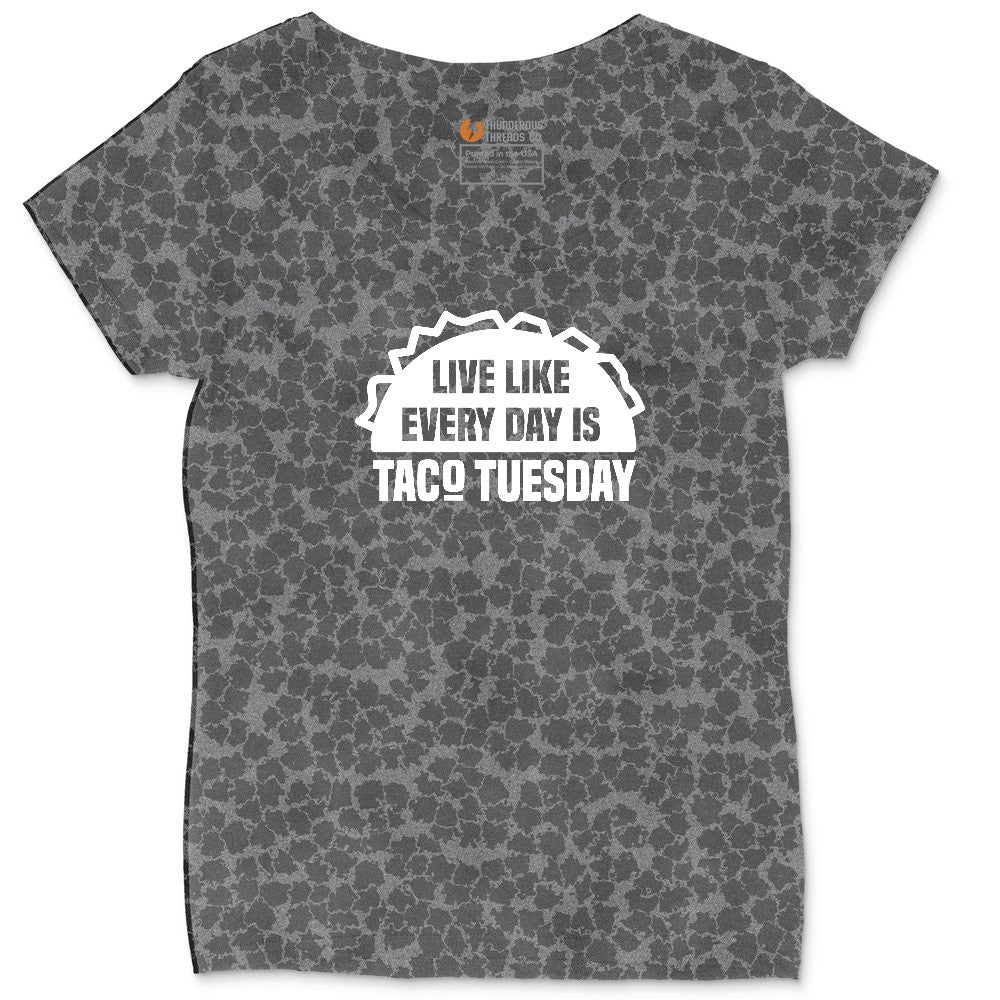 Live Like Every Day is Taco Tuesday Ladies Curvy Tee - Black Leopard