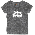 Live Like Every Day is Taco Tuesday Ladies Curvy Tee - Black Leopard