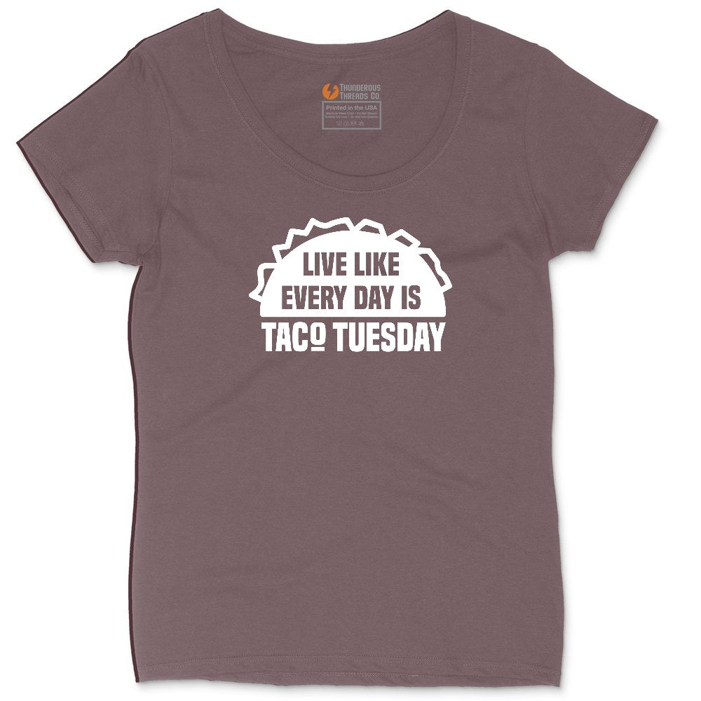 Live Like Every Day is Taco Tuesday Ladies Curvy Tee - Sangria Blackout