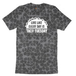 Live Like Every Day is Taco Tuesday Ladies Short Sleeve Tee - Black Leopard