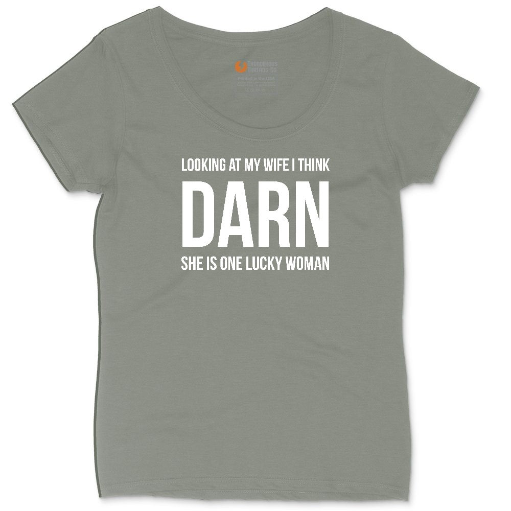 Looking at My Wife I Think Darn She is One Lucky Woman Ladies Curvy Tee - Bamboo Blackout