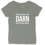 Looking at My Wife I Think Darn She is One Lucky Woman Ladies Curvy Tee - Bamboo Blackout