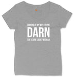 Looking at My Wife I Think Darn She is One Lucky Woman Ladies Curvy Tee - Granite Heather