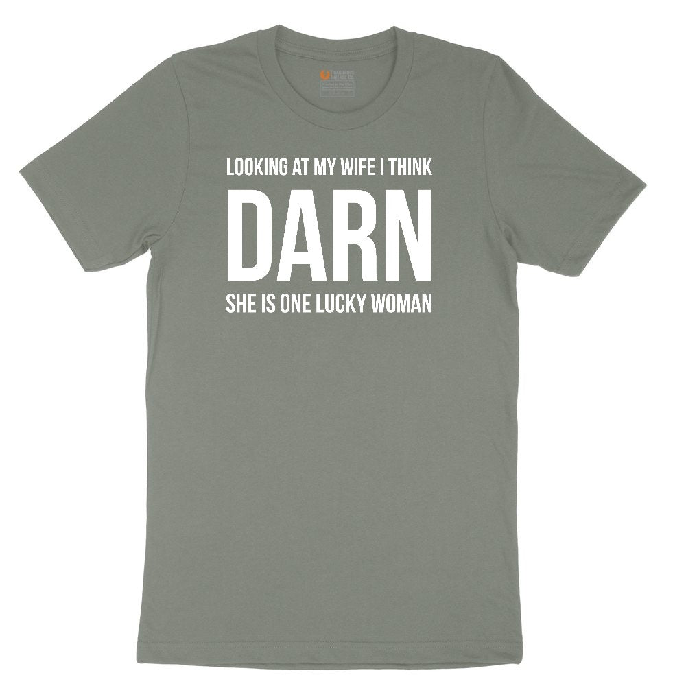 Looking at My Wife I Think Darn She is One Lucky Woman Ladies Short Sleeve Tee - Bamboo Blackout