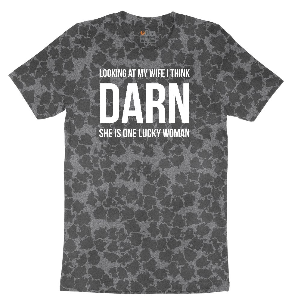 Looking at My Wife I Think Darn She is One Lucky Woman Ladies Short Sleeve Tee - Black Leopard