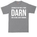 Looking at My Wife I Think Darn She is One Lucky Woman tall t-shirt for men in Athletic Heather