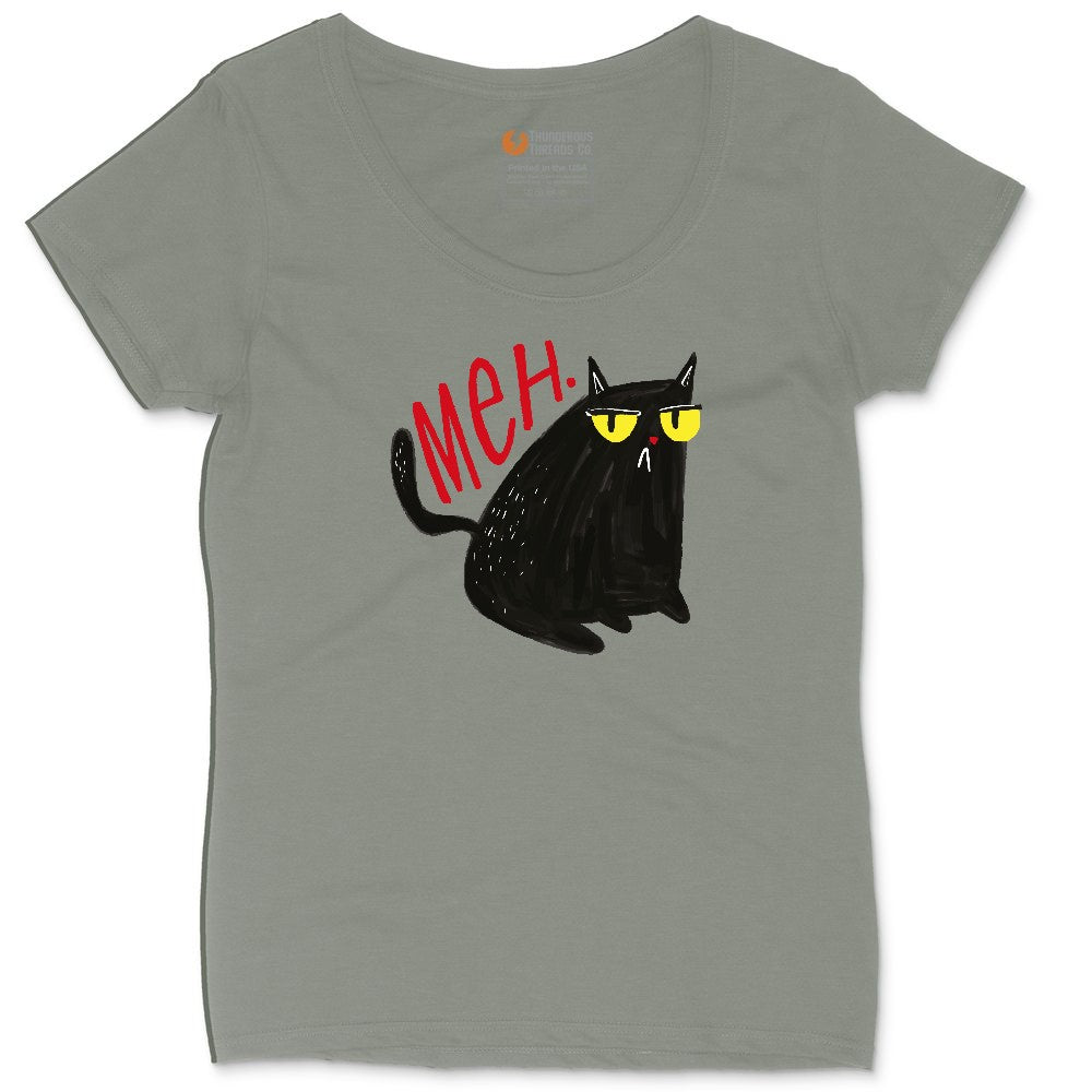 Meh Cat Design Ladies Curvy Tee - Bamboo Blackout
