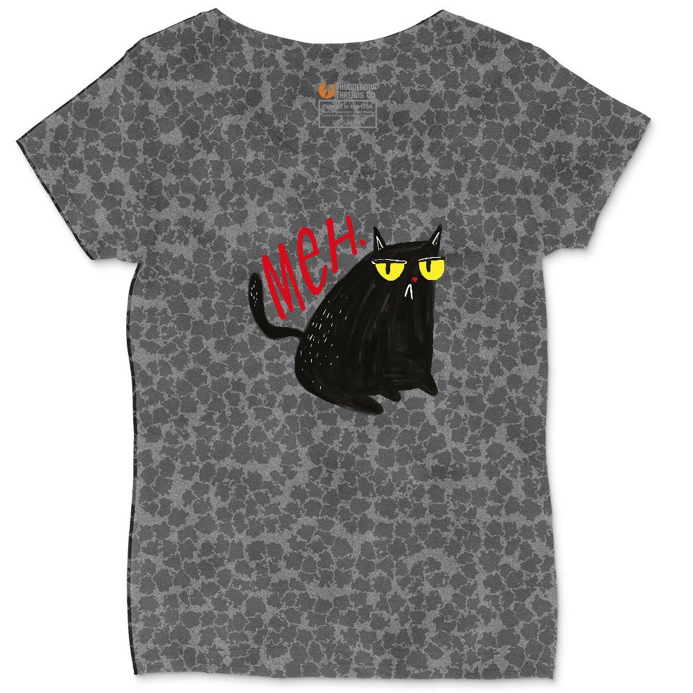 Meh Cat Design Ladies Curvy Tee - Black Leopard