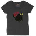 Meh Cat Design Ladies Curvy Tee - Black