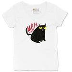 Meh Cat Design Ladies Curvy Tee - White