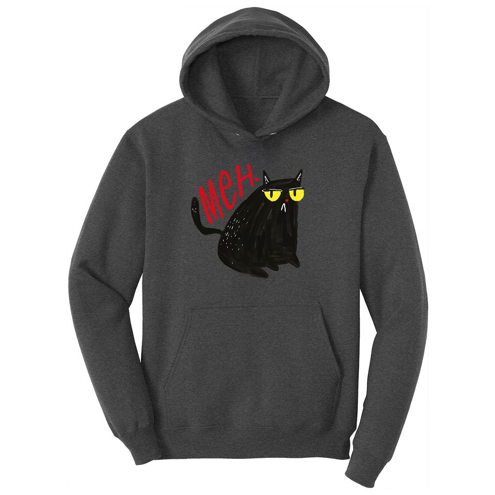 Meh Cat Design Ladies Hoodie - Dark Heather Grey