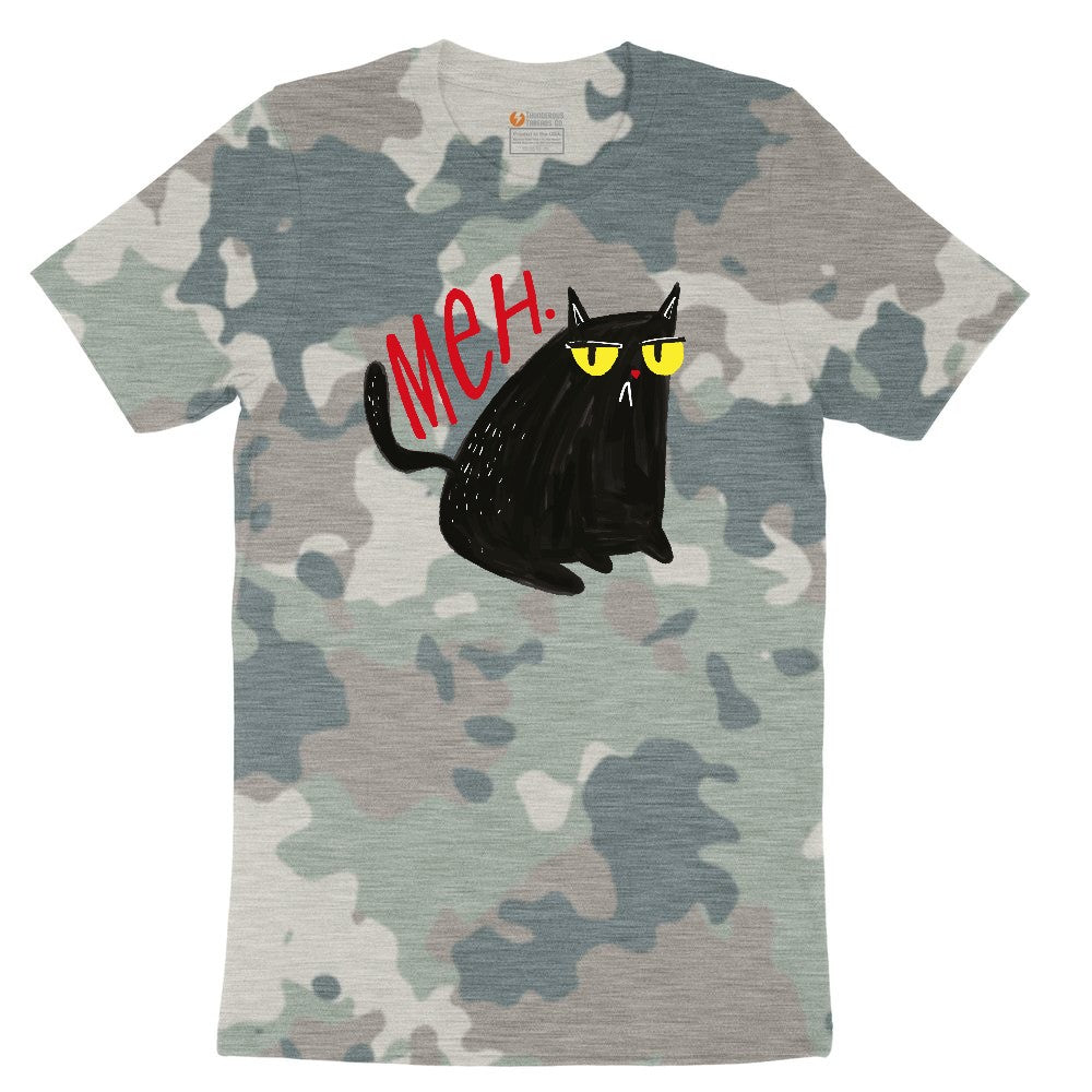 Meh Cat Design Ladies Short Sleeve Tee - Vintage Camo