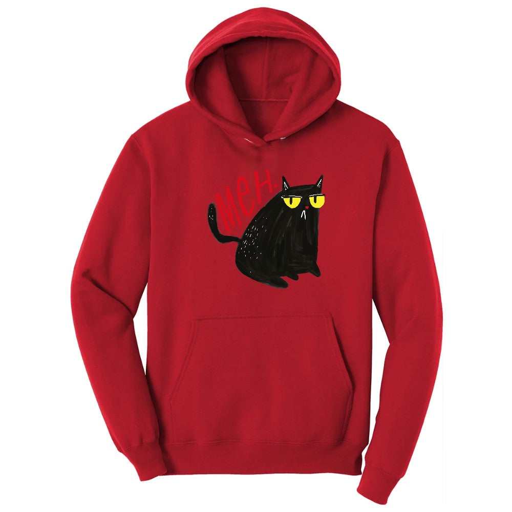 Meh Cat Design Hoodie - Red