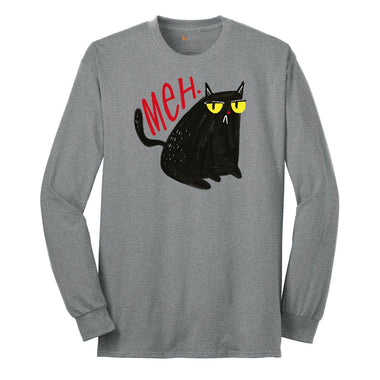 Meh Cat Design Long Sleeve Tee - Athletic Grey