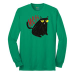 Meh Cat Design Long Sleeve Tee - Kelly Green