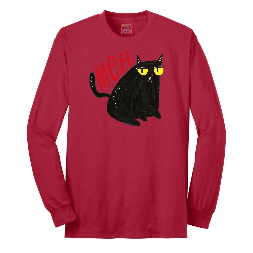 Meh Cat Design Long Sleeve Tee - Red