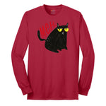 Meh Cat Design Long Sleeve Tee - Red