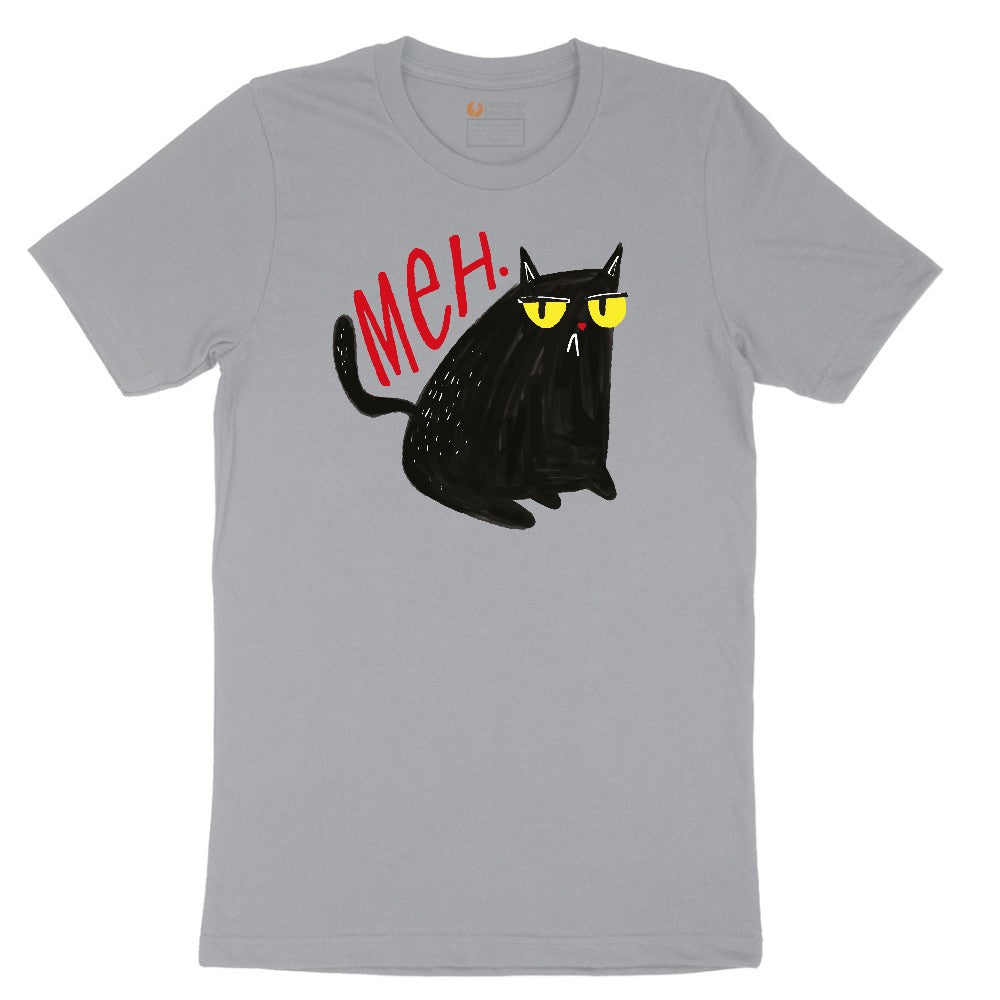 Meh Cat Design Short Sleeve Tee - Athletic Heather Grey