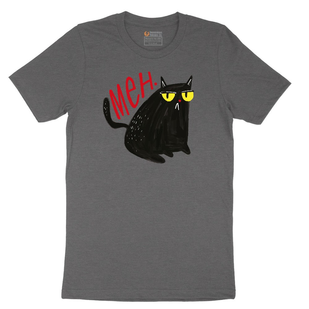 Meh Cat Design Short Sleeve Tee - Dark Heather Grey