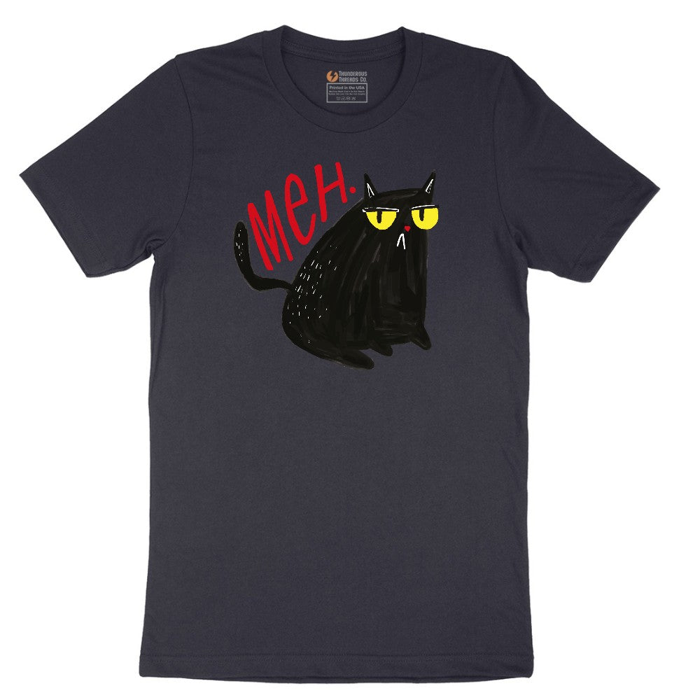 Meh Cat Design Short Sleeve Tee - Deep Navy