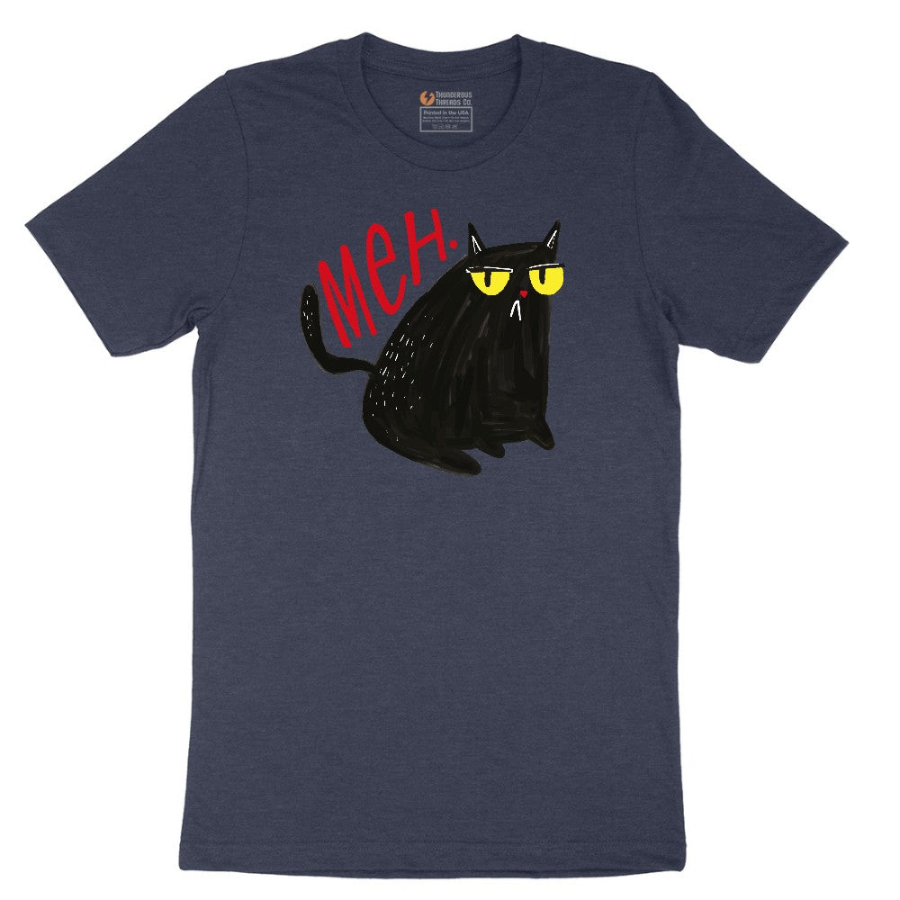 Meh Cat Design Short Sleeve Tee - Heather Navy