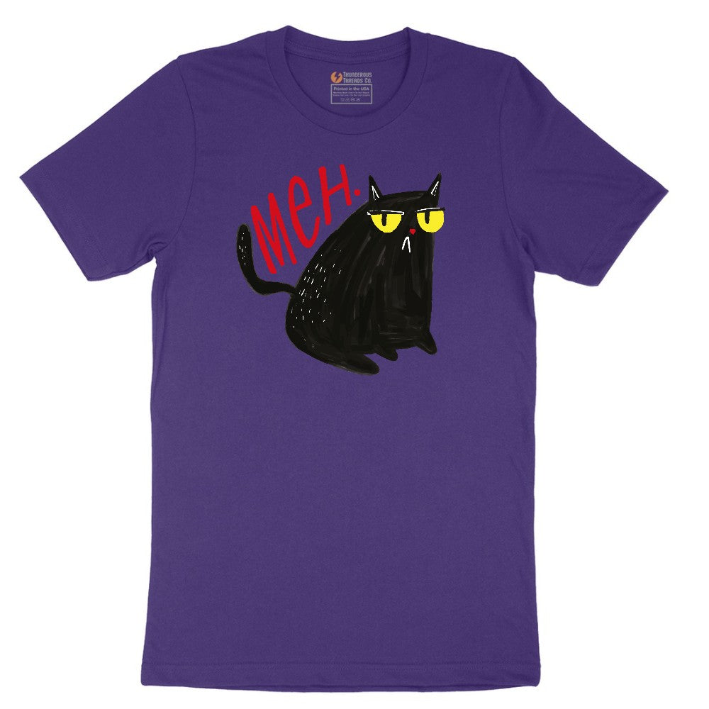 Meh Cat Design Short Sleeve Tee - Team Purple