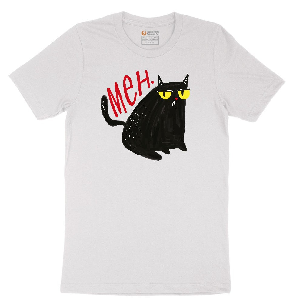 Meh Cat Design Short Sleeve Tee - White