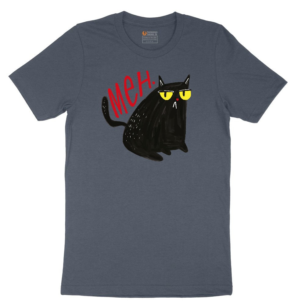 Meh Cat Design Toddler Short Sleeve Tee - Heather Navy