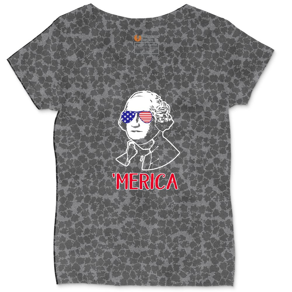 Merica George Washingtong Version Ladies Curvy Tee - Black Leopard