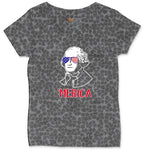 Merica George Washingtong Version Ladies Curvy Tee - Black Leopard