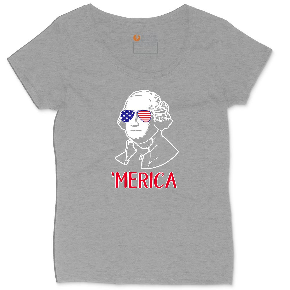 Merica George Washingtong Version Ladies Curvy Tee - Granite Heather