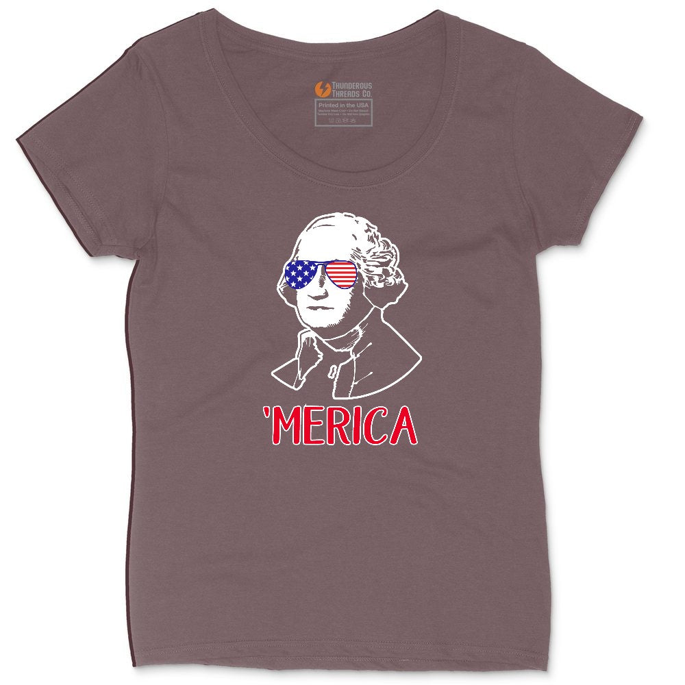 Merica George Washingtong Version Ladies Curvy Tee - Sangria Blackout