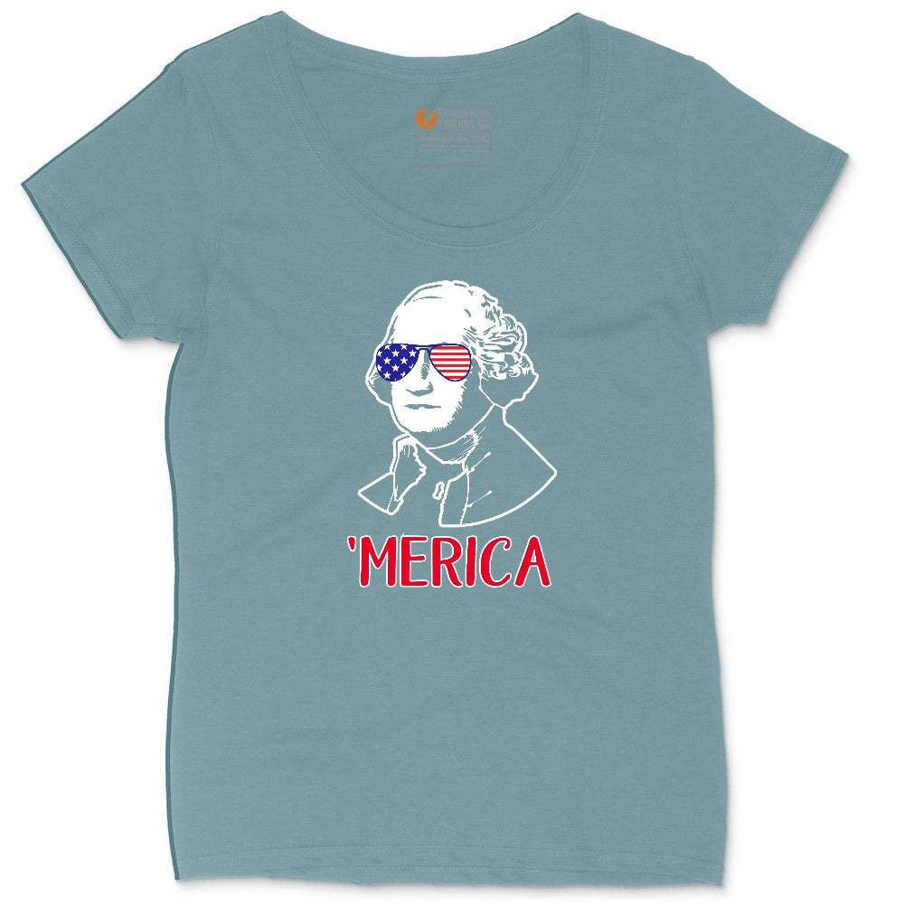 Merica George Washingtong Version Ladies Curvy Tee - Surf Blackout