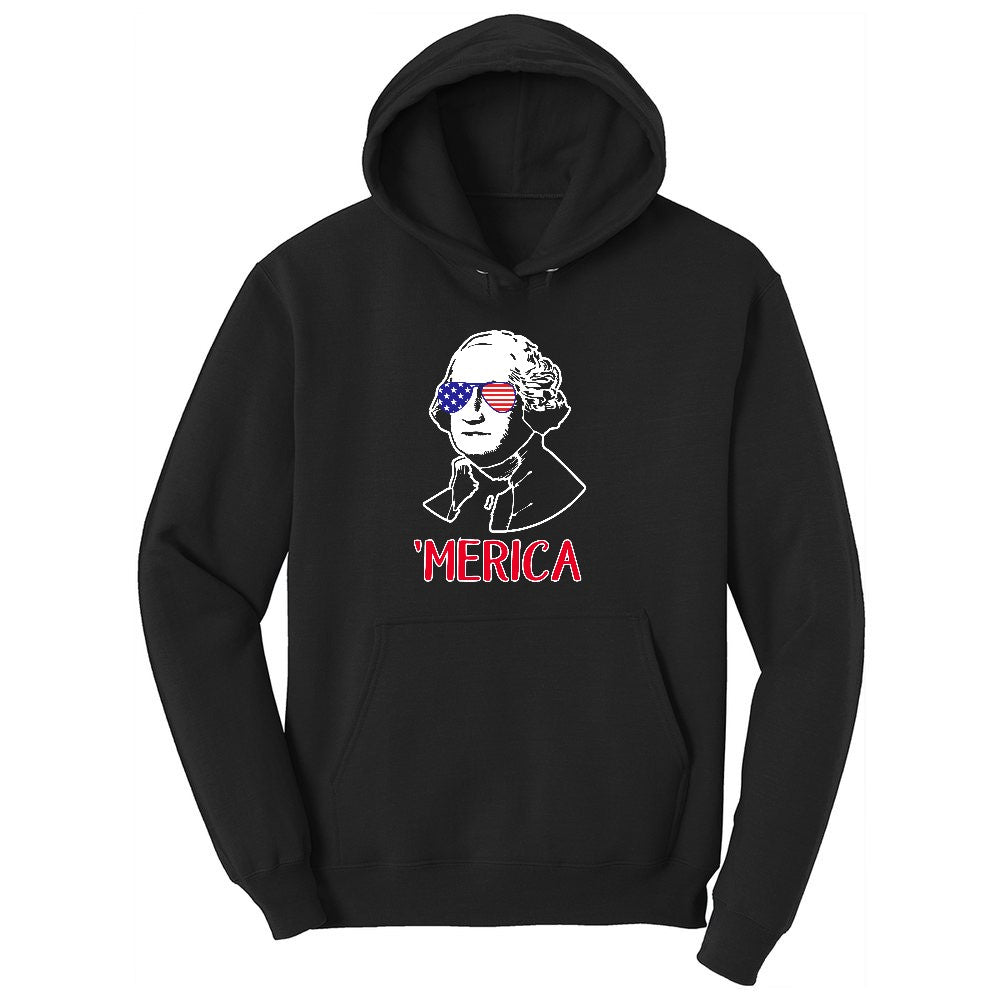 Merica George Washingtong Version Ladies Hoodie - Jet Black