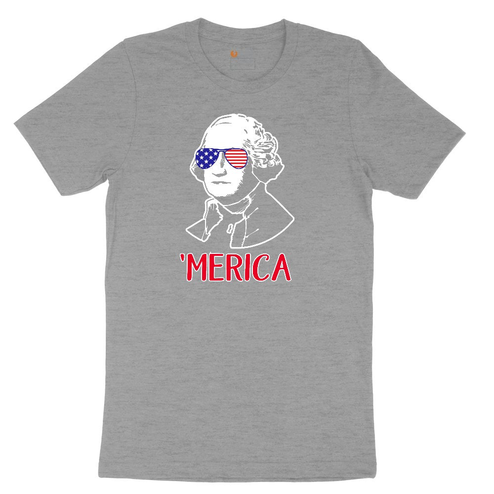 Merica George Washingtong Version Ladies Short Sleeve Tee - Granite Heather