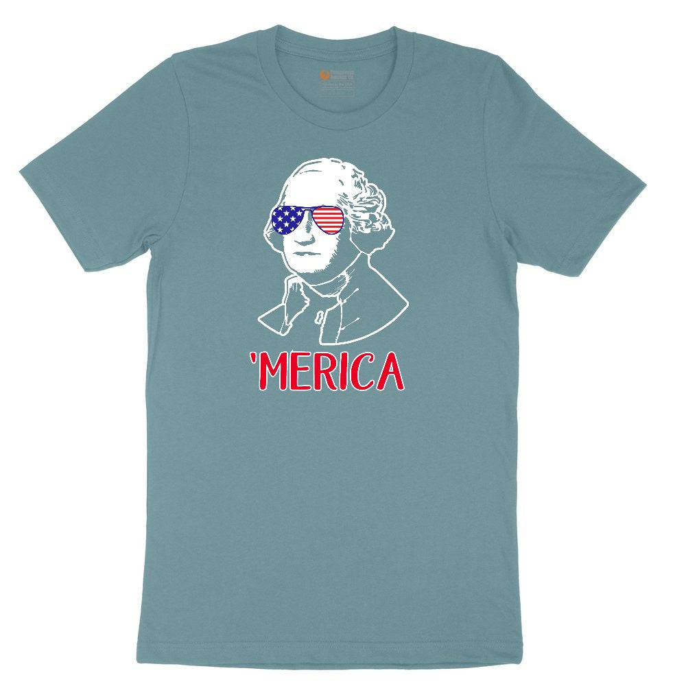 Merica George Washingtong Version Ladies Short Sleeve Tee - Surf Blackout