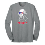 Merica George Washingtong Version Long Sleeve Tee - Athletic Grey