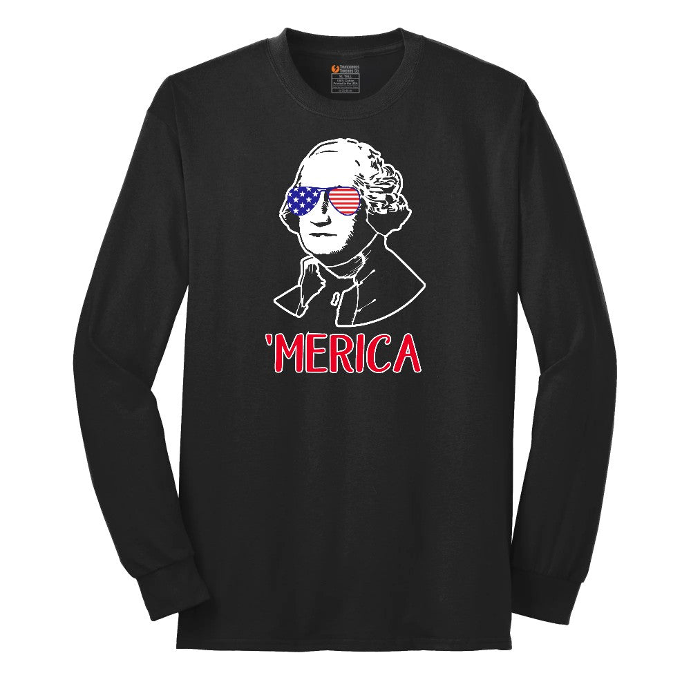 Merica George Washingtong Version Long Sleeve Tee - Jet Black