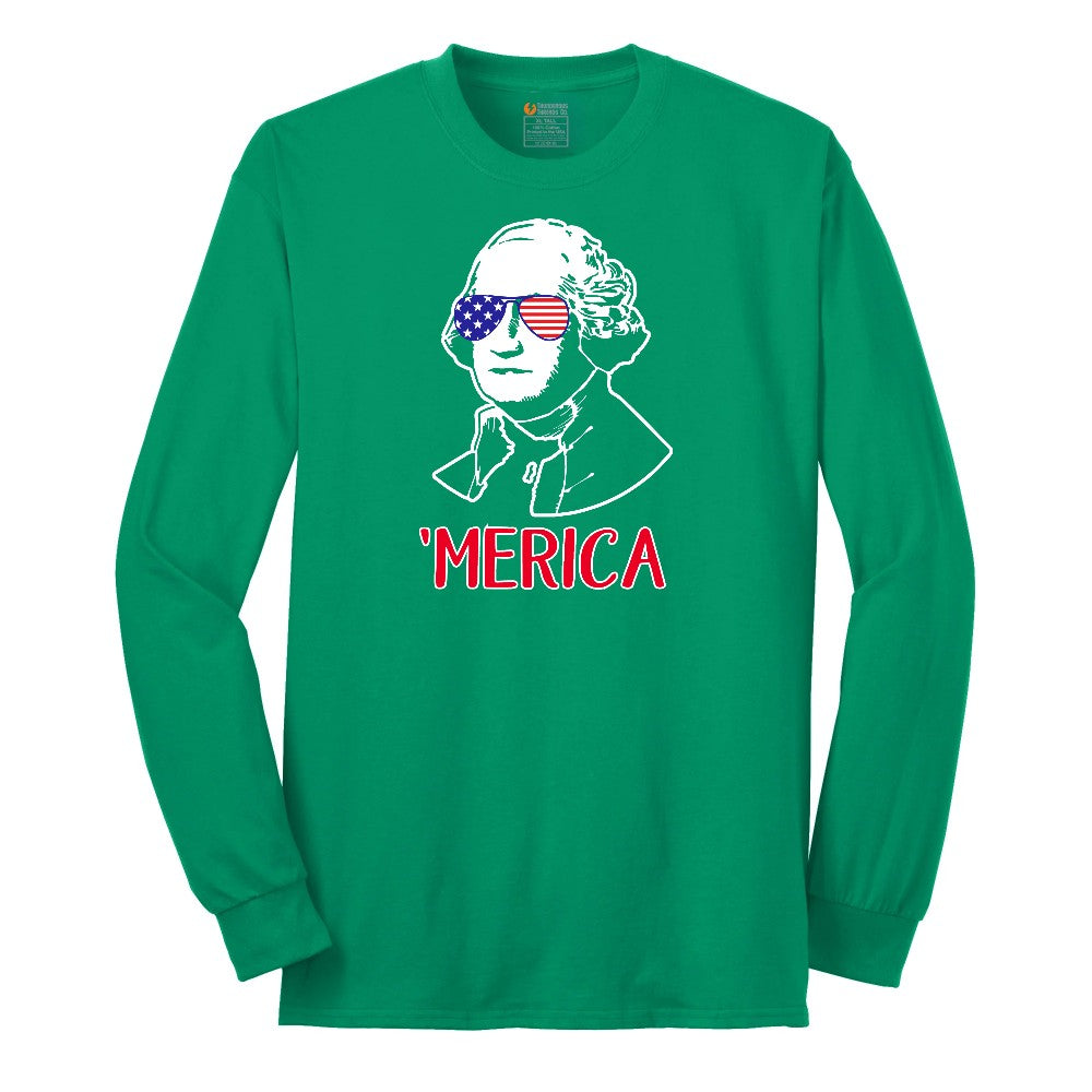 Merica George Washingtong Version Long Sleeve Tee - Kelly Green